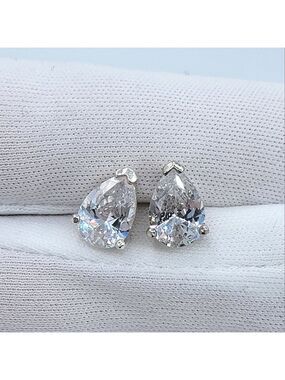 Silver Crystal Pear Stud Earrings #2425